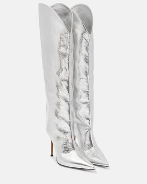 Alexandre Vauthier Metallic Leather Over-The-Knee Boots - White