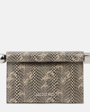 Jacquemus Rond Carre Snake-Effect Leather Clutch - Grey