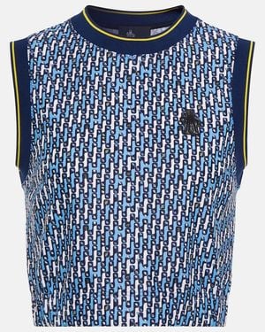 Moncler Ladies Bright Abstract-Pattern Cropped Tank Top - Blue