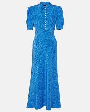 Alessandra Rich Polka-Dot Silk Maxi Dress - Blue