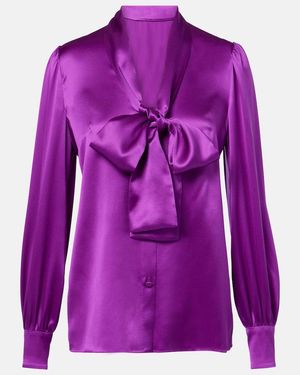 Dolce & Gabbana Tie-Neck Silk Satin Blouse - Purple