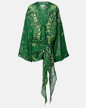 The Attico Vestido Corto Bandana De Muselina De Algodon - Verde