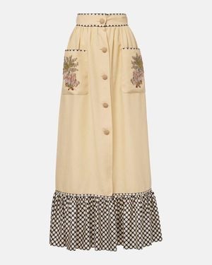 Valentino Plus De Pois Embroidered Maxi Skirt - Natural