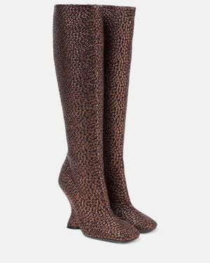 Dries Van Noten 105 Glitter Wedge Knee-High Boots - Brown