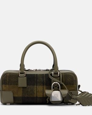Loewe Amazona 23 Leather-Trimmed Tartan Tote Bag - Green
