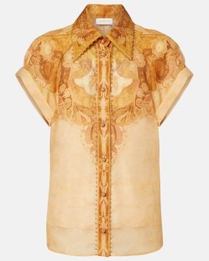 Zimmermann Como Paisley Linen And Silk Shirt - Orange