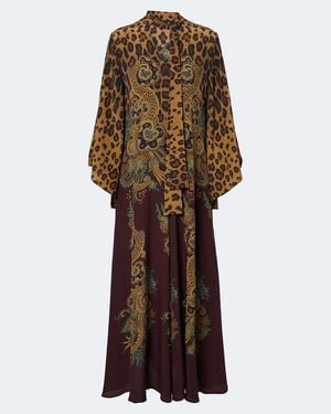 Etro Vestido Largo De Seda Estampado - Marrón