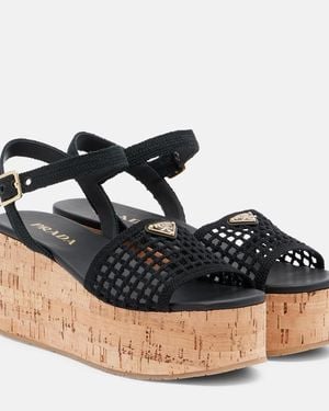 Prada Wedge-Sandalen Aus Haekelstrick - Schwarz