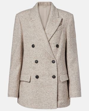 Brunello Cucinelli Double-Breasted Wool And Silk-Blend Blazer - Natural