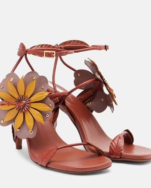Zimmermann Brightside Floral-Applique Leather Sandals - Pink