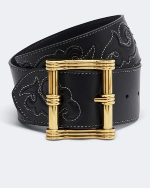 Etro Ceinture En Cuir A Broderies - Bleu
