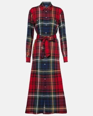 Polo Ralph Lauren Checked Cotton-Blend Shirt Dress - Red