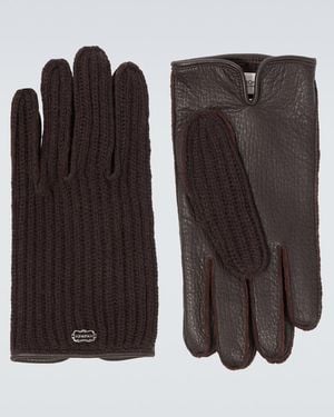 Agnona Ribbed-Knit Cashmere And Leather Gloves - Brown