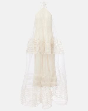 Jacquemus Vestido Largo Epi De Tul Con Cuello Halter - Blanco