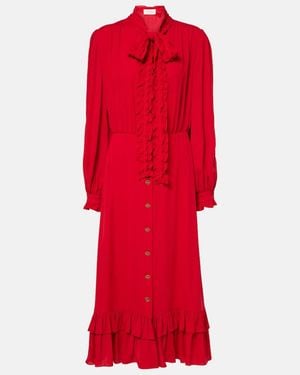 Valentino Ruffled Silk Georgette Midi Dress - Red