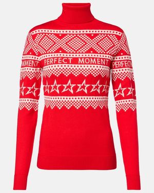 Perfect Moment Holiday Roll Neck Jumper - Red