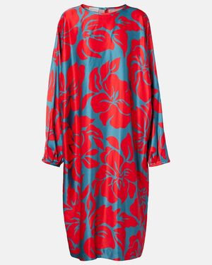 Dries Van Noten Floral Satin Midi Dress - Red
