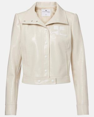 Courreges Logo Faux Leather Jacket - Natural