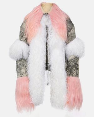 The Attico Shearling-Trimmed Leather Jacket - Red