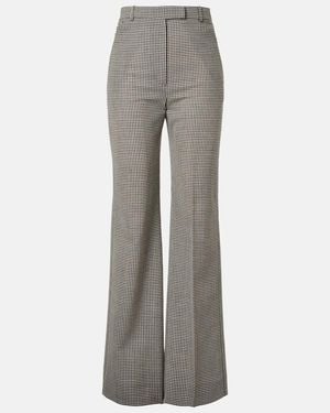 McQueen Gingham Wool Wide-Leg Trousers - Grey