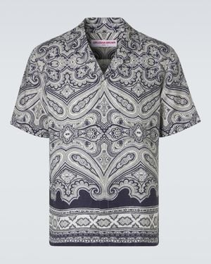 Orlebar Brown Maitan Paisley Linen Bowling Shirt - Grey