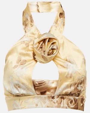 Alessandra Rich Floral Silk Satin Crop Top - Metallic