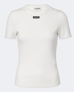 Miu Miu Pointelle Cotton T-Shirt - White