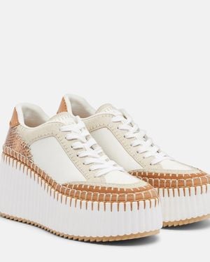Chloé Baskets Compensees Nama A Finition En Cuir Et Daim - Blanc