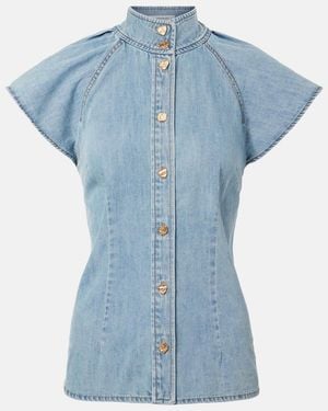 Zimmermann Crush Flutter Sleeve Denim Shirt - Blue