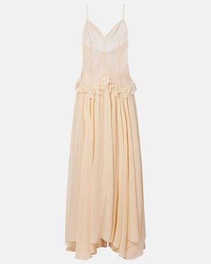 Blumarine Lace-Trimmed Georgette Maxi Dress - Natural