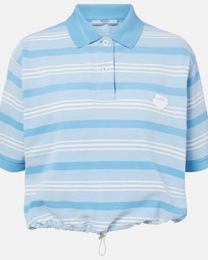 Prada Striped Cotton Pique Polo Shirt - Blue