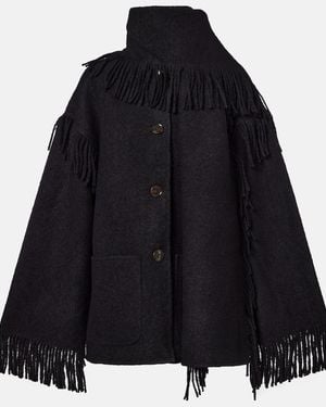 TOTEME Fringed Scarf-Detail Wool-Blend Jacket - Black