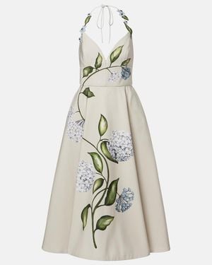 Oscar de la Renta Floral Faille Cocktail Dress - White