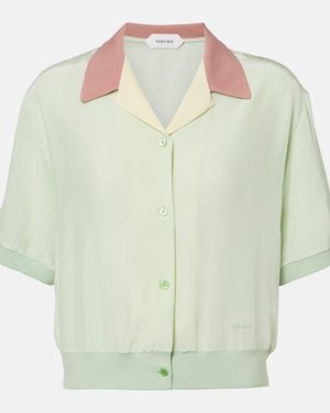 Versace Cropped Silk Poplin Shirt - Green