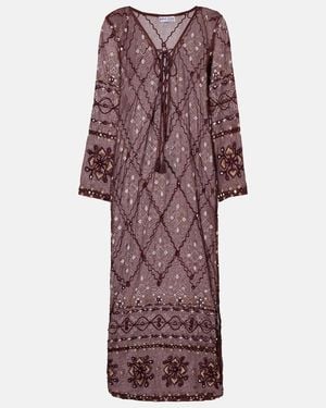 Juliet Dunn Embroidered Cotton Kaftan - Purple
