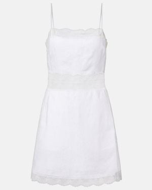 STAUD Vestido Corto Amalina De Lino Con Encaje - Blanco