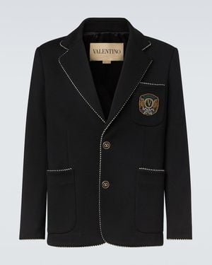 Valentino Embroidered Virgin Wool Blazer - Black