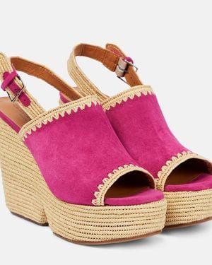 Robert Clergerie Damya Suede Wedge Sandals - Pink