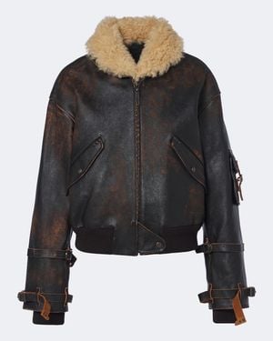 Ralph Lauren Lianne Shearling-Trimmed Leather Jacket - Black