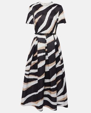 Elie Saab Printed Silk-Blend Midi Dress - Black