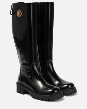 Versace Patent Leather Knee-High Boot - Black
