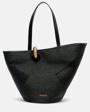 Jacquemus Bambola Large Raffia-Effect Bucket Bag - Black