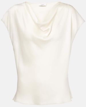 Vince Draped Silk Satin Top - White
