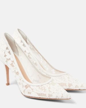Gianvito Rossi Lyon 85 Leather-Trimmed Lace Court Shoes - White