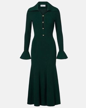 Self-Portrait Ribbed-Knit Midi Dress - Green