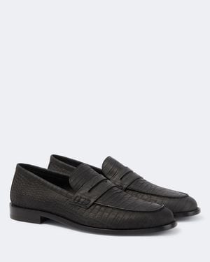 Manolo Blahnik Croc-Effect Leather Penny Loafers - Black