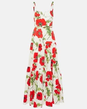 Oscar de la Renta Floral Tiered Cotton-Blend Poplin Maxi Dress
