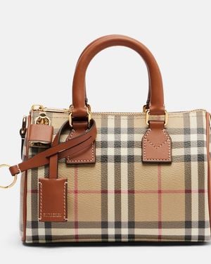 Burberry Check Leather-Trimmed Bowling Bag - Brown