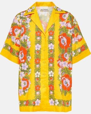 ALÉMAIS Floral Linen Bowling Shirt - Yellow