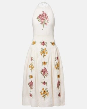 Agua Bendita Balsa Cordillera Floral Linen Midi Dress - White
